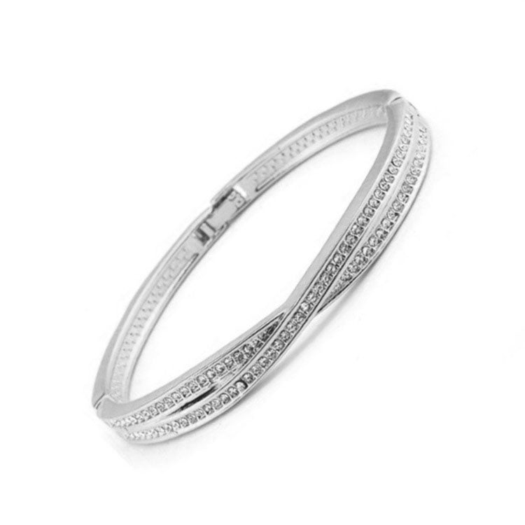 18k White Gold Crossover Bangle Silver