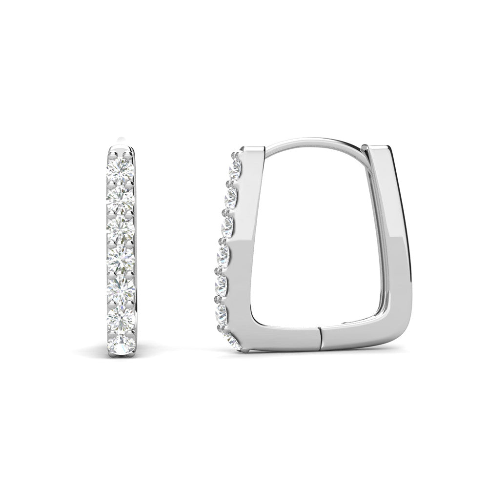 925 Silver White Gold Small Square Hoop Moissanite Diamond Earrings