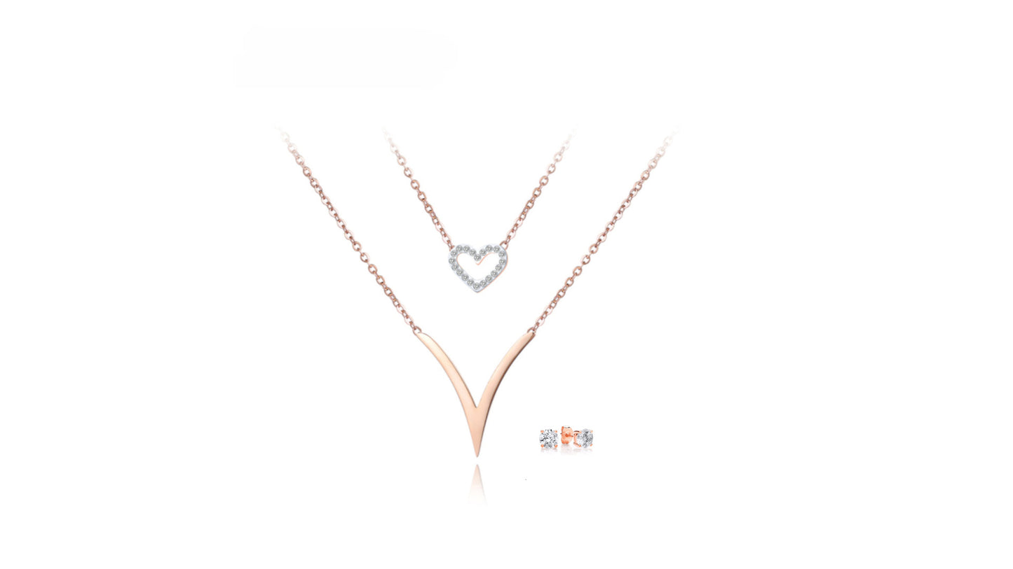 Tiered Heart Necklace & Earring Set